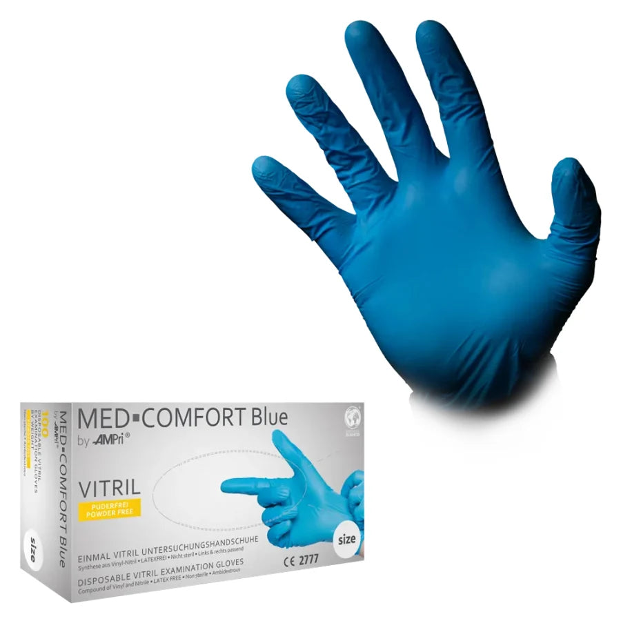 Blaue Einmalhandschuhe Nitril - MED-COMFORT Blue Vitrilhandschuhe für genaues Tastempfinden - Med-Praxisbedarf