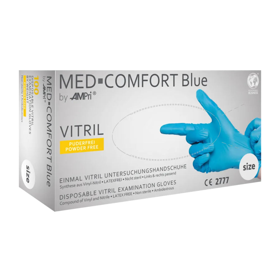 MED-COMFORT Blue Vitrilhandschuhe - Puderfreie blaue Nitrilhandschuhe - Med-Praxisbedarf