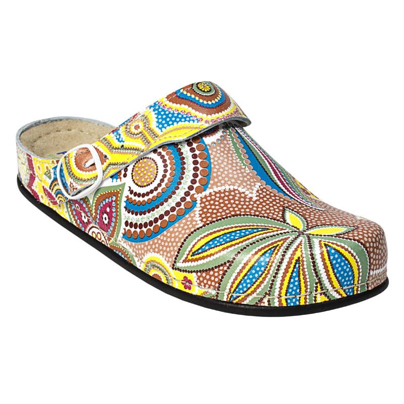 AWC Damen-Clogs Flower - buntes Blumenmuster auf weißem Grund, für Pflege und Praxis - Med-Praxisbedarf