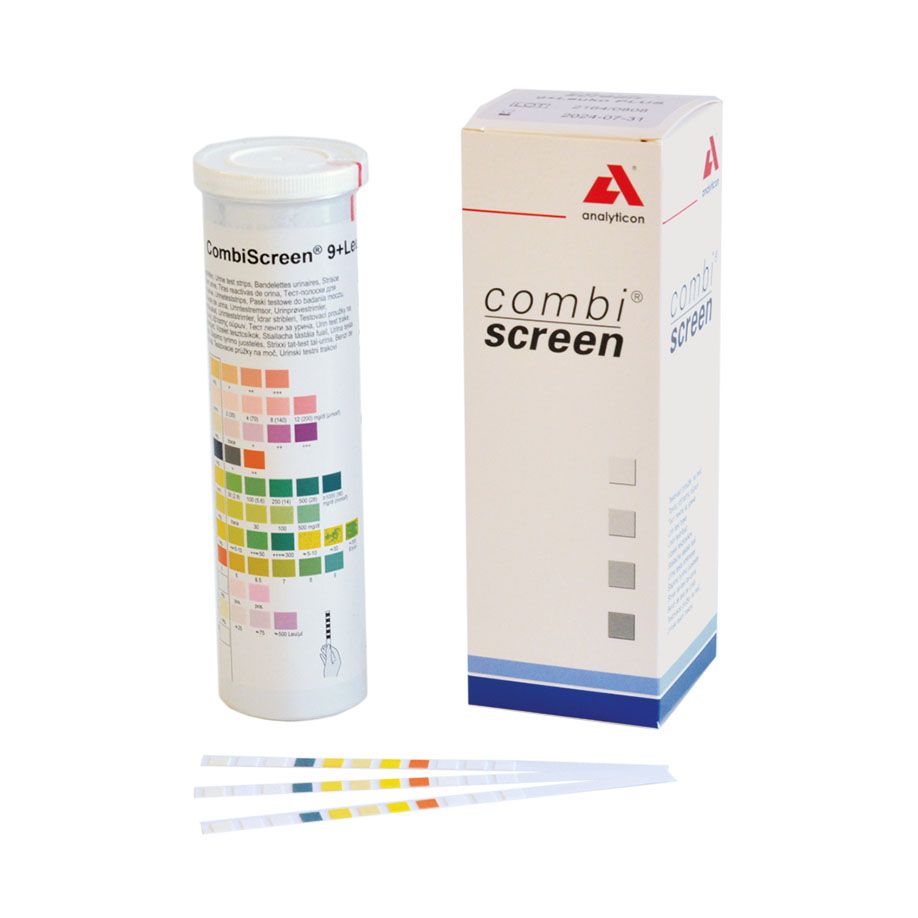 CombiScreen 9 + L PLUS Harnteststreifen - 10 Parameter Urinanalyse in der Praxis, von Analyticon - Med-Praxisbedarf
