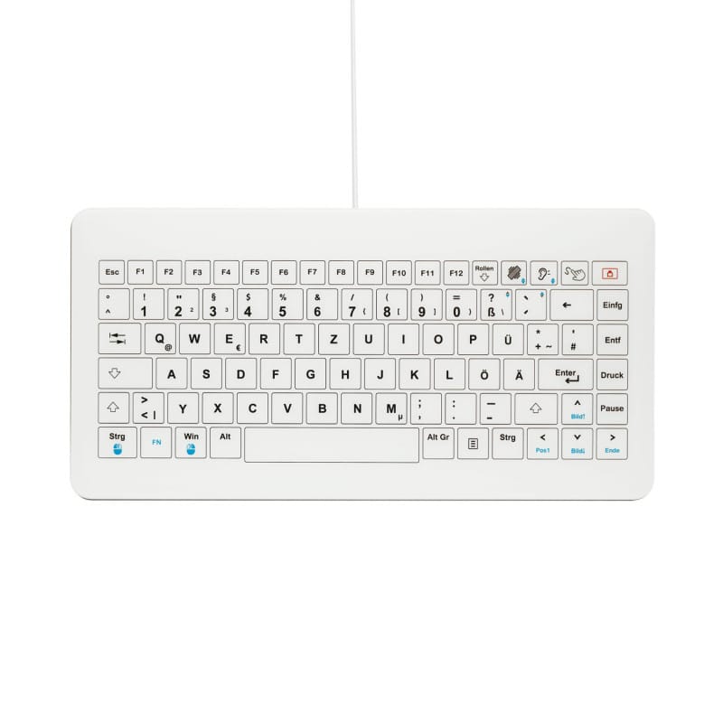B45 Mini-Glastastatur Detailansicht - kabelgebundenes Modell mit QWERTZ-Layout - Med-Praxisbedarf