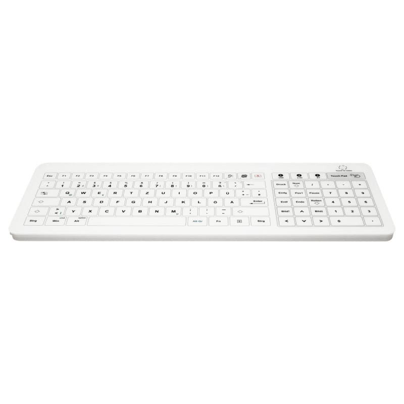 B45 kabellose Glastastatur DE - medizinische QWERTZ-Tastatur von Bastron in weiß - Med-Praxisbedarf