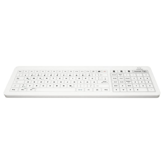 B45 kabellose Glastastatur DE - medizinische QWERTZ-Tastatur von Bastron in weiß - Med-Praxisbedarf