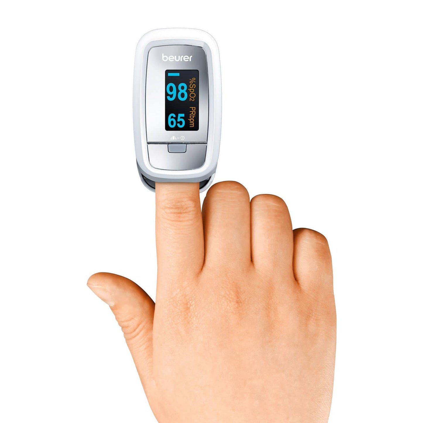 Beurer PO 30 Pulsoximeter Display-Nahaufnahme - klare Anzeige von SpO2 und Pulsfrequenz - Med-Praxisbedarf