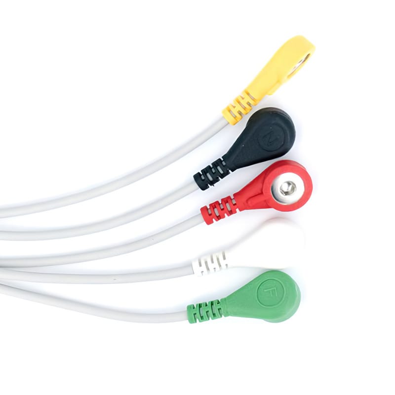 Detail EKG Elektrodenkabel Snapstyle - zeigt Stecker und Kabelqualität für medizinischen Einsatz - Med-Praxisbedarf
