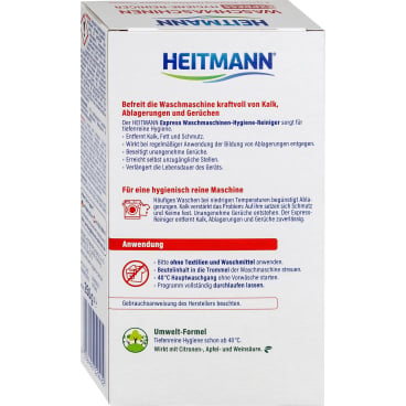 Hygiene-Reiniger für Klinik-Waschmaschinen - HEITMANN Express Produkt in Nahaufnahme - Med-Praxisbedarf