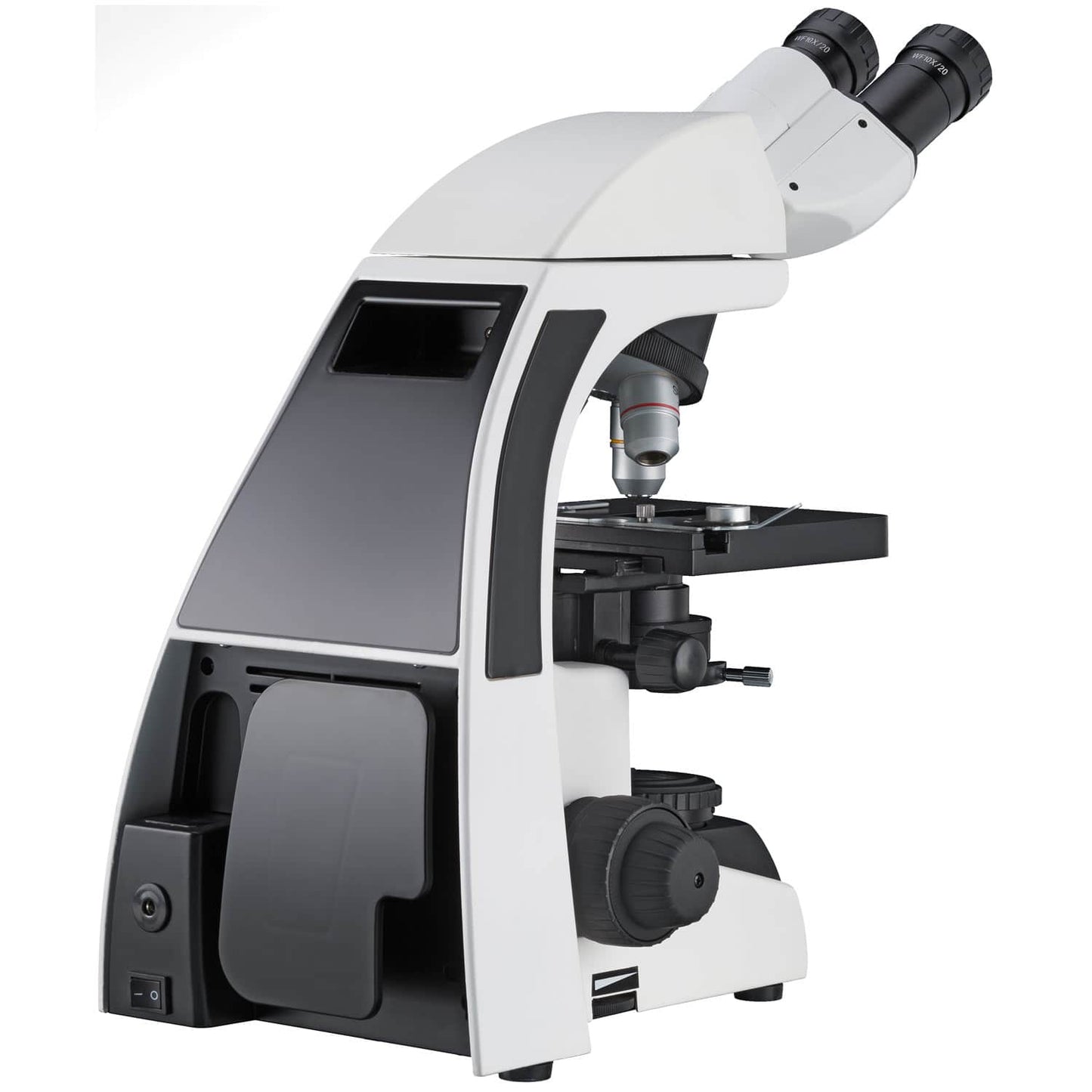 Binokular-Mikroskop Bresser TFM-201 - Seitenansicht mit verstellbarem Tubus und Objektivrevolver - Med-Praxisbedarf