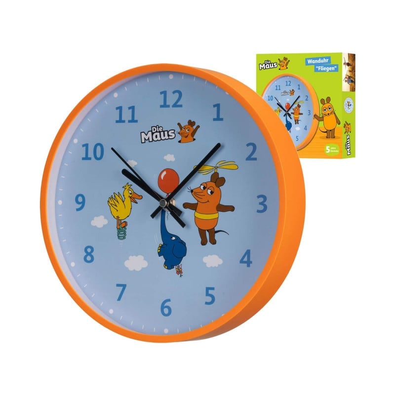 Lernhilfe DieMaus Wanduhr - hilft Kindern beim Uhrzeit lernen, für Praxis oder Schule - Med-Praxisbedarf