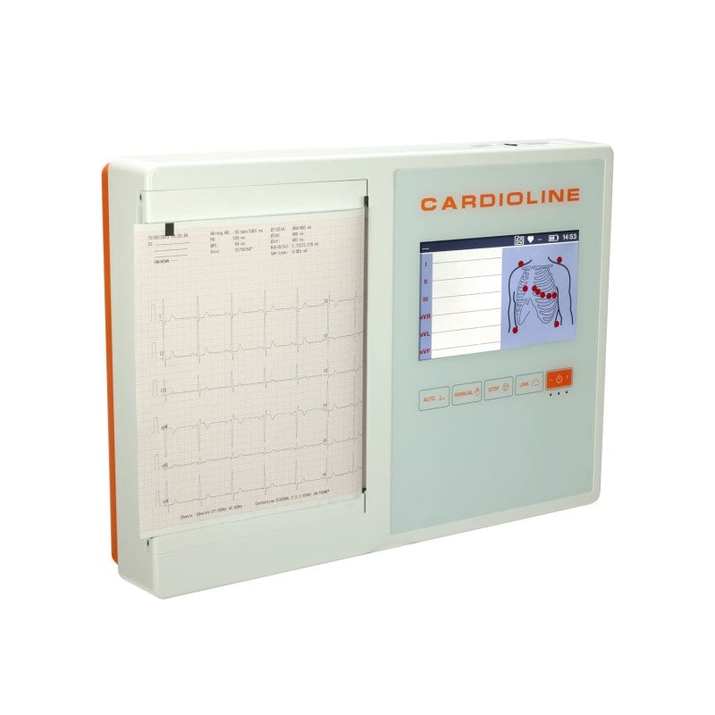 ECG200L EKG mit Tastatur und Ausdruck - zeigt EKG-Kurven und Bedienelemente im Detail - Med-Praxisbedarf