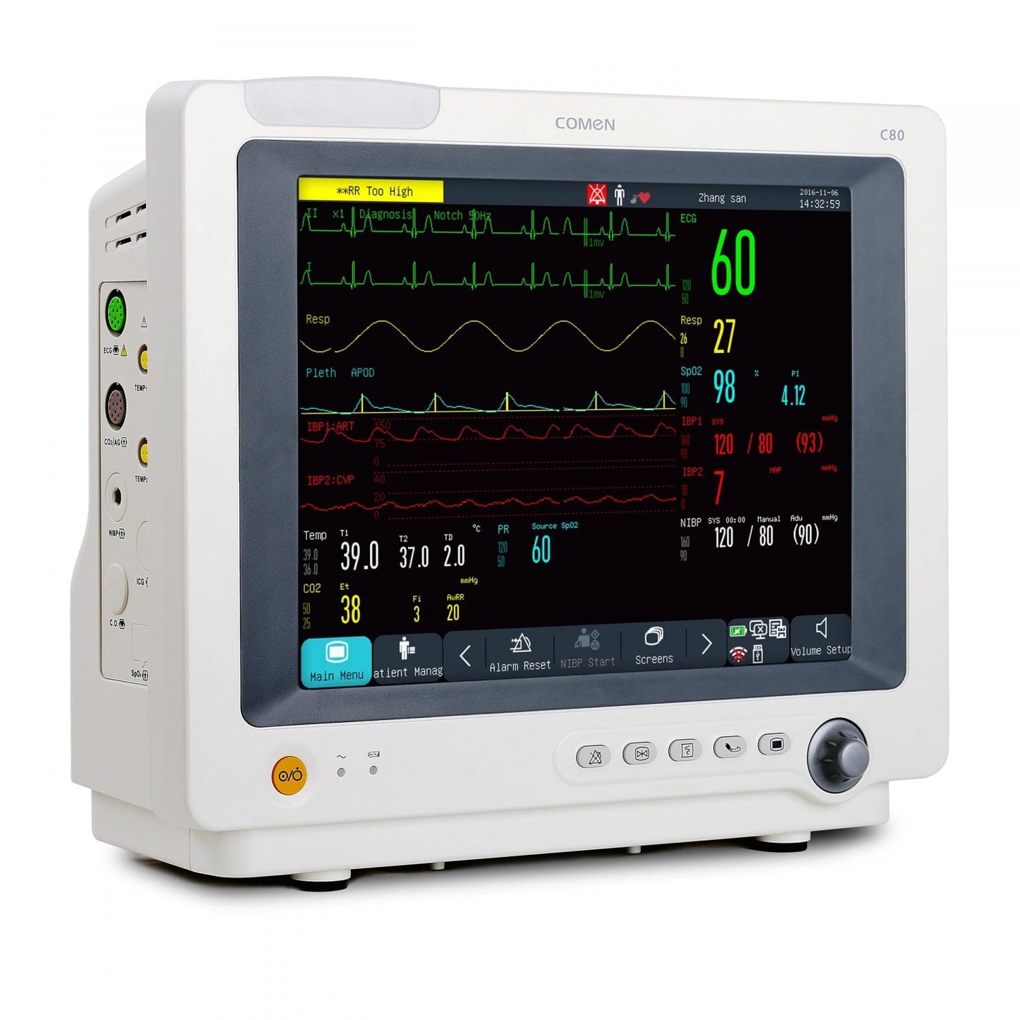 COMEN C80 Anästhesiemonitor - Patientenüberwachungsgerät mit großem Farbdisplay und Touchscreen - Med-Praxisbedarf