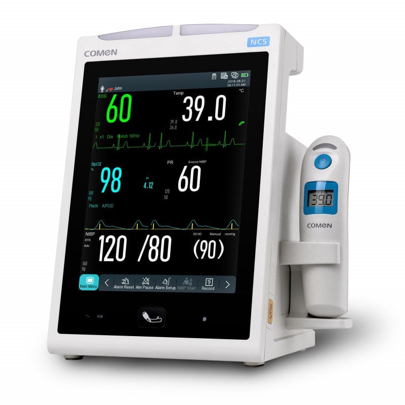 COMEN NC5 Vitalzeichen-Monitor - misst EKG, NIBP, SpO2 und Ohr-Temperatur kontaktlos - Med-Praxisbedarf