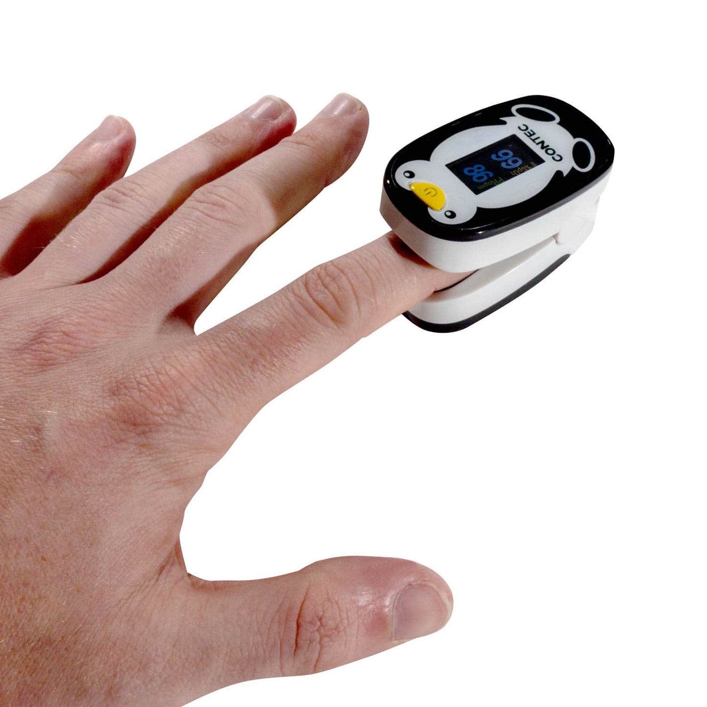 Fingerpulsoximeter für Kinder - Medizinisches Messgerät von Contec in blau, seitliche Ansicht - Med-Praxisbedarf