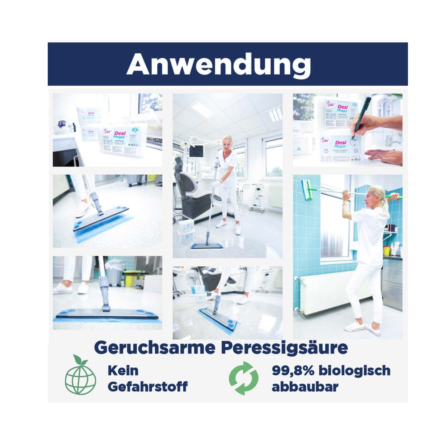 Desinfektionsmopps Einzelanwendung - Mitarbeiter desinfiziert Oberfläche mit DesiMops - Med-Praxisbedarf