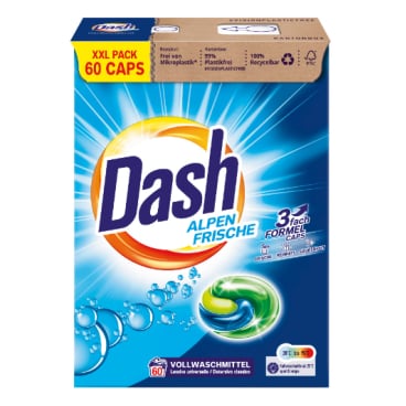 Dash Alpenfrische Waschmittel Caps 3in1 - 60 WL Pods für Vollwaschmittel in Arztpraxen - Med-Praxisbedarf