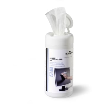 Verpackung der DURABLE Screenclean Tücher - Box mit Einzeltüchern für Bildschirmhygiene - Med-Praxisbedarf