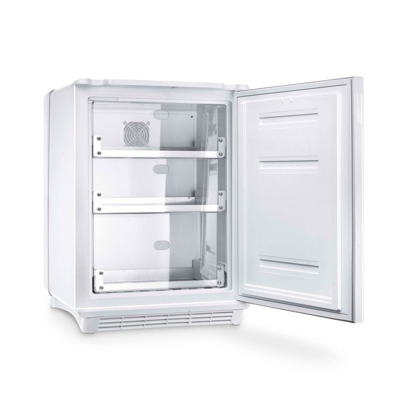 Dometic Medikamentenkühlschrank geöffnet - Innenraum mit Glasböden, LED-Beleuchtung - Med-Praxisbedarf