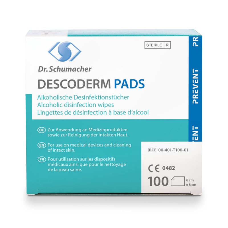 DESCODERM Pads Desinfektionstücher - gebrauchsfertig, alkoholische Tränklösung für kleine Oberflächen - Med-Praxisbedarf