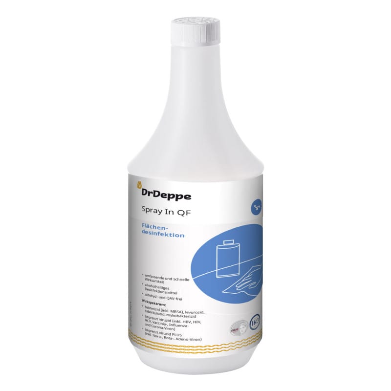 DrDeppe Spray In QF Desinfektionsmittel - Sprühflasche für alkoholbeständige Oberflächen - Med-Praxisbedarf