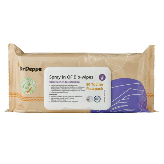 Spray In QF Bio Wipes Flowpack - gebrauchsfertige Desinfektionstücher für alkoholbeständige Oberflächen - Med-Praxisbedarf