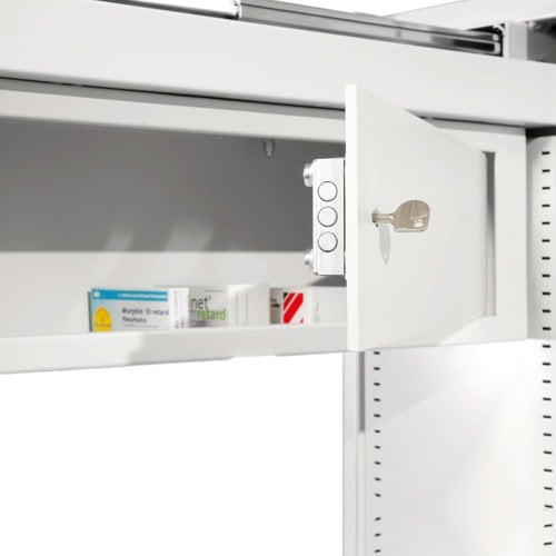 Medizinschrank mit Schublade - Detail der Auszugschublade für sichere Medikamentenlagerung - Med-Praxisbedarf