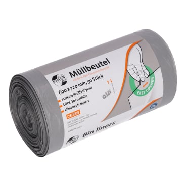 DEISS FIRST PLUS pcr Müllbeutel 60 Liter grau - für die Müllentsorgung in der Medizin - Med-Praxisbedarf