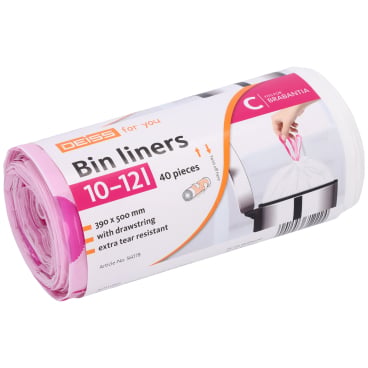 DEISS FOR YOU Müllbeutel 10-12 Liter mit rosa Zugband - passend für Brabantia Mülleimer, aus HDPE - Med-Praxisbedarf