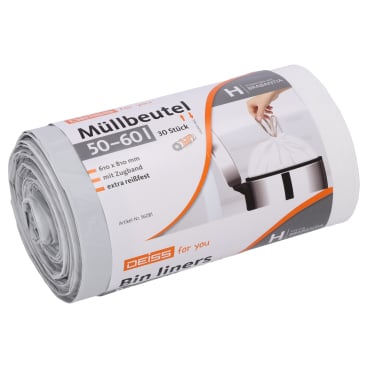 DEISS FOR YOU Müllbeutel 50-60 Liter mit grauem Zugband - für Brabantia Mülleimer, aus robustem HDPE Material - Med-Praxis...