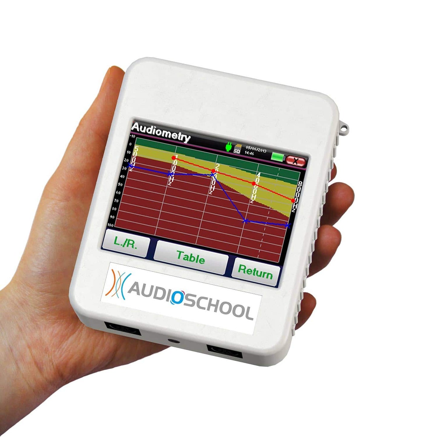 Audioschool Audiometer Frontansicht - großes Display und intuitive Bedienung für die Audiometrie - Med-Praxisbedarf
