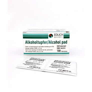 Alkoholtupfer EDLICH & HABEL 6x3 cm - Hautreinigung mit 70% Isopropylalkohol, gebrauchsfertig - Med-Praxisbedarf