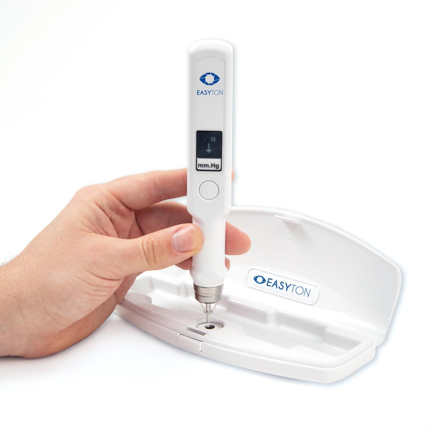 EASYTON Tonometer Seitenansicht - ergonomische Form, betrieben mit AAA-Batterien - Med-Praxisbedarf