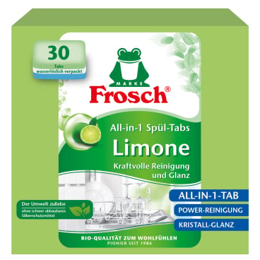 Frosch All-in-1 Spülmaschinentabs Limone - für Geschirr und Töpfe, löst Rückstände - Med-Praxisbedarf