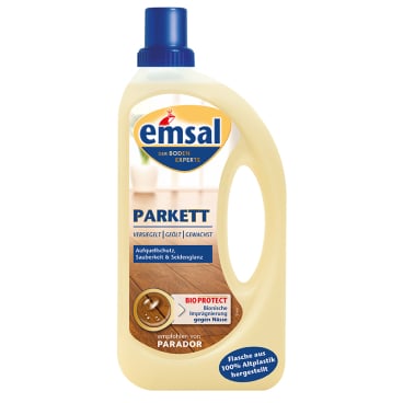 Parkettreiniger emsal Bioprotect - spezieller Reiniger und Pflegemittel für Holzböden in Kliniken - Med-Praxisbedarf