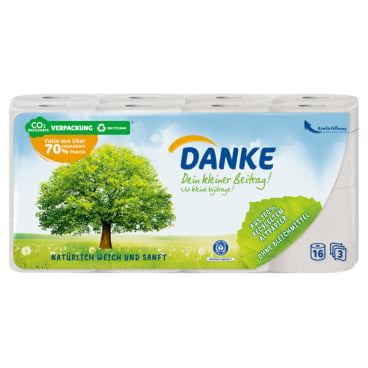 Danke Toilettenpapier 3-lagig ohne Bleichmittel - hygienisches Toilettenpapier für Arztpraxen und Kliniken - Med-Praxisbedarf