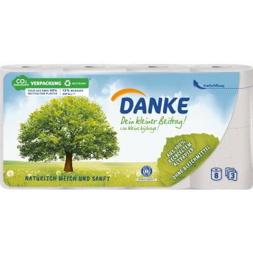 Danke Toilettenpapier naturweiß 3-lagig - Rolle für Arztpraxis und Pflegeeinrichtung - Med-Praxisbedarf
