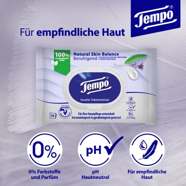 Tempo Natural Skin Balance Tücher - einzeln entnehmbar, schonend für die Hautbalance - Med-Praxisbedarf