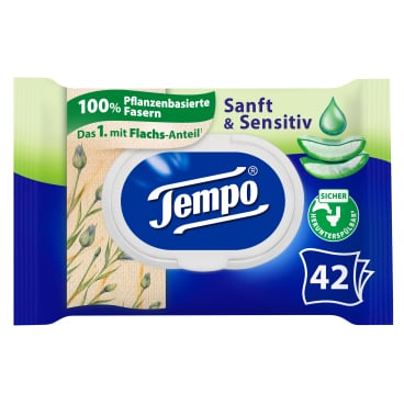 Tempo sanft & sensitive Toilettentücher Einzelpackung - zuverlässige Reinigung, schonend zur Haut - Med-Praxisbedarf
