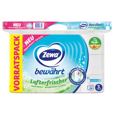 Zewa Bewährt Lufterfrischer Toilettenpapier 3-lagig - für Arztpraxen und Kliniken, Rolle im Detail - Med-Praxisbedarf