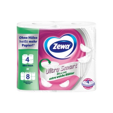4-lagiges Zewa Ultra Smart Toilettenpapier - Detail der Papierqualität, ohne Innenhülse - Med-Praxisbedarf