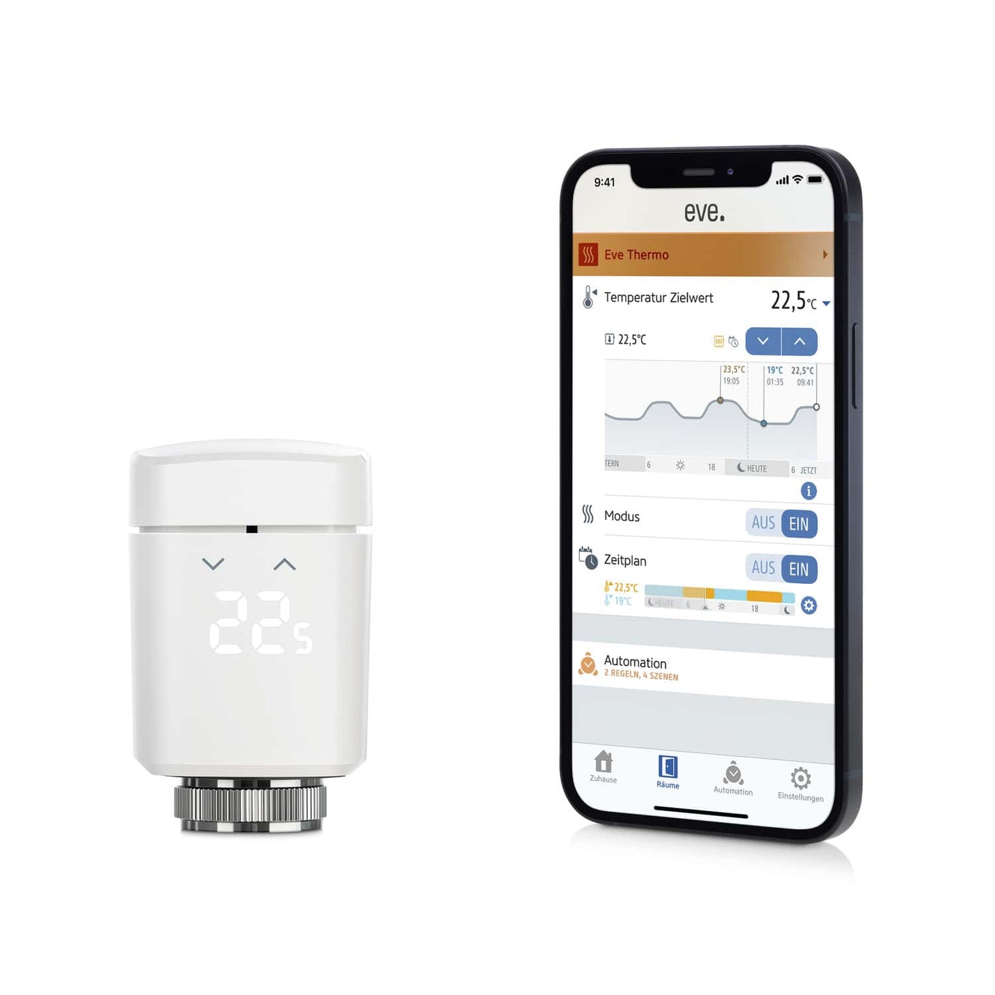Eve Thermo Heizkörperthermostat - smartes Heizkörperthermostat für Praxisräume, weiß, rund - Med-Praxisbedarf