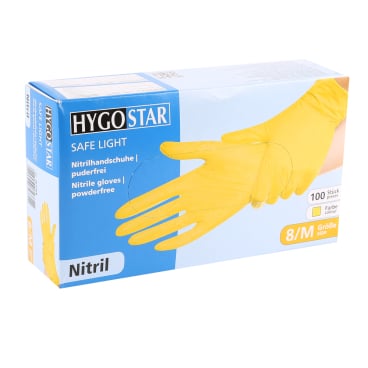 Nitrilhandschuhe Safe Light puderfrei gelb - Einweg-Handschuhe aus Nitril, 24 cm lang - Med-Praxisbedarf