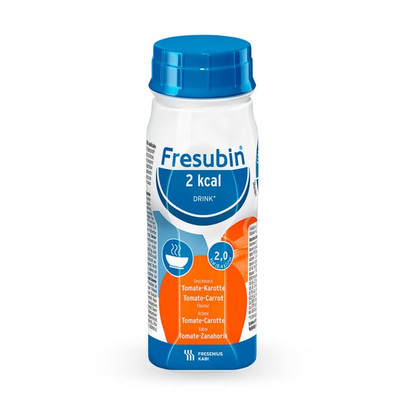 Fresubin 2 kcal DRINK Flasche und Etikett - Detailaufnahme, Trinknahrung bei Mangelernährung - Med-Praxisbedarf