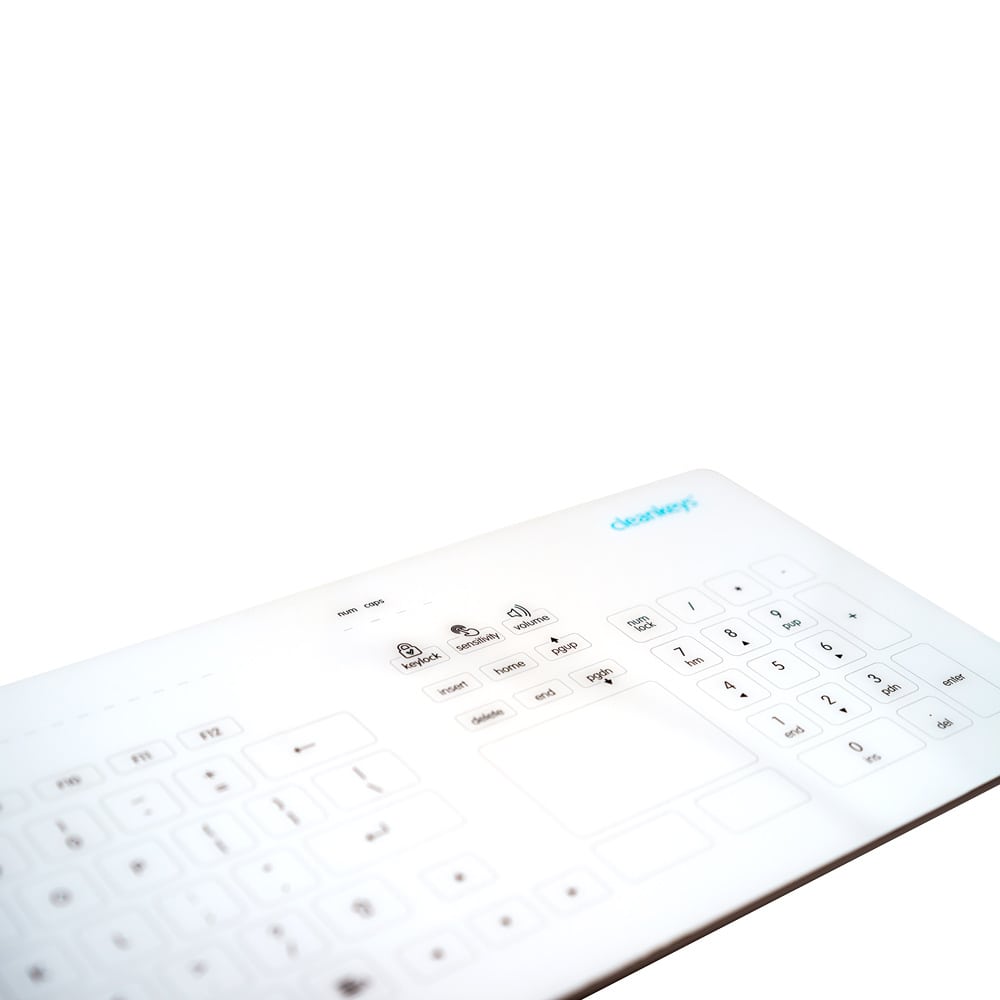 GETT Glas-Tastatur CK4 im Praxis-Einsatz - abwaschbare Desktop-Tastatur für den klinischen Bereich - Med-Praxisbedarf