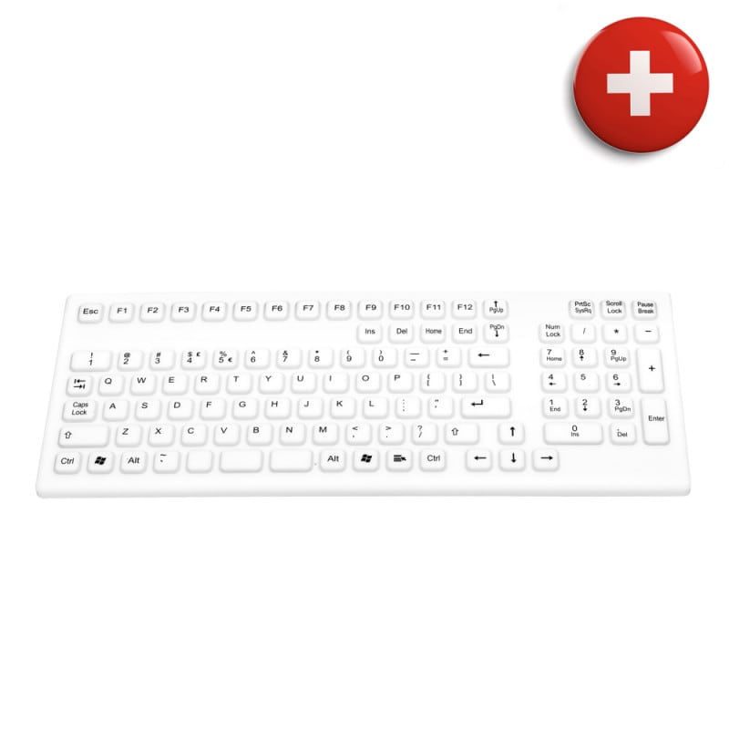 Silikon-Tastatur auf Arbeitsfläche - Einsatz in Labor oder OP, leicht zu desinfizieren, langlebig - Med-Praxisbedarf
