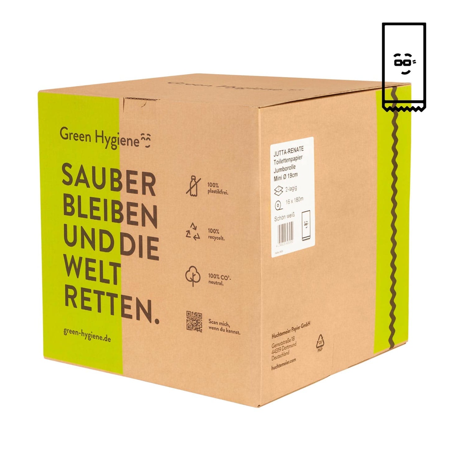 Toilettenpapier Jumborolle aus nachhaltigen Materialien - für Arztpraxen und Kliniken von Green Hygiene - Med-Praxisbedarf