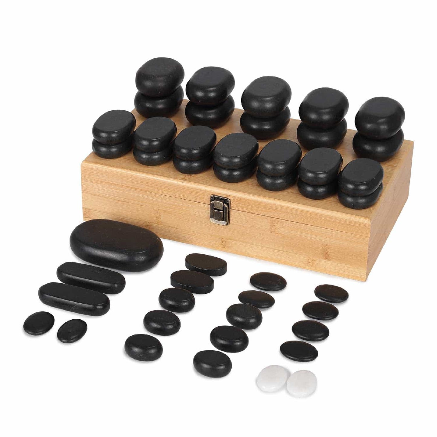 HABYS Hot Stones Basaltsteine Set 45-teilig - verschiedene Größen für Hot Stone Massage am ganzen Körper - Med-Praxisbedarf