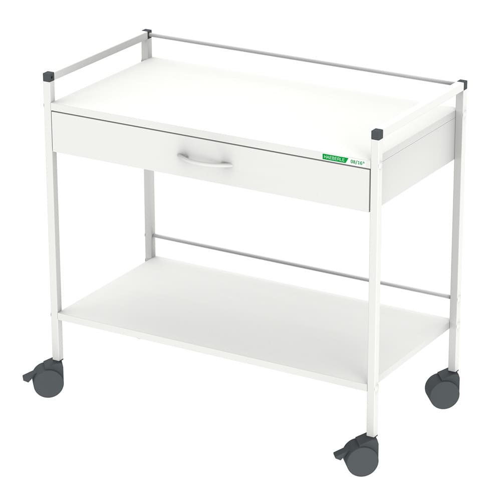 Breiter Haeberle Vielzweckwagen 08/16 Serie - mit 4 Leichtlaufrädern und Schublade - Med-Praxisbedarf