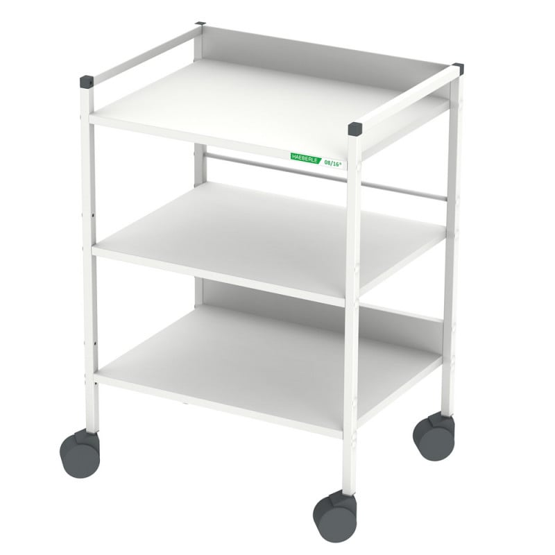 Fahrbarer Regalwagen 60x45x83cm von HAEBERLE - 08/16-Serie mit drei Ebenen und Lenkrollen - Med-Praxisbedarf