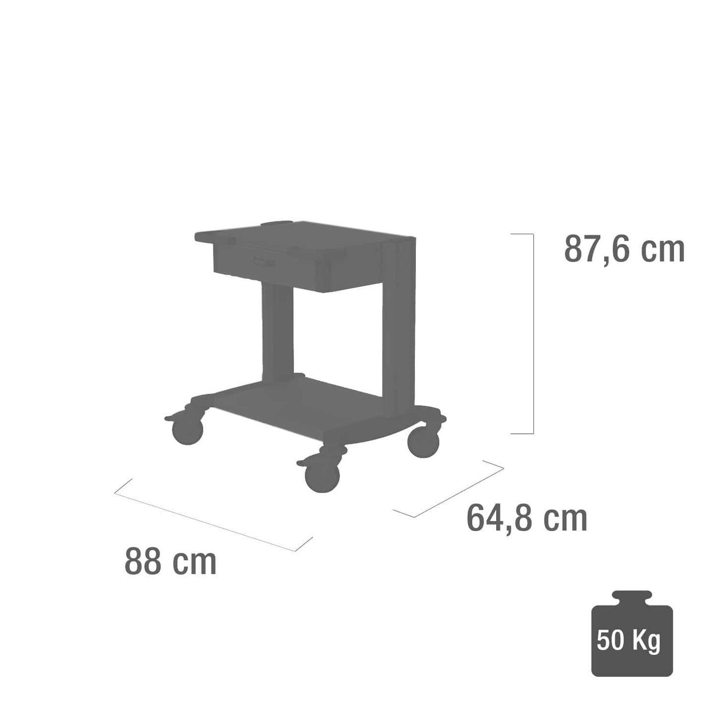 Geräte-Basiswagen Toro - mobiler Wagen für Arztpraxis, 88x65x88 cm, mit Rollen - Med-Praxisbedarf