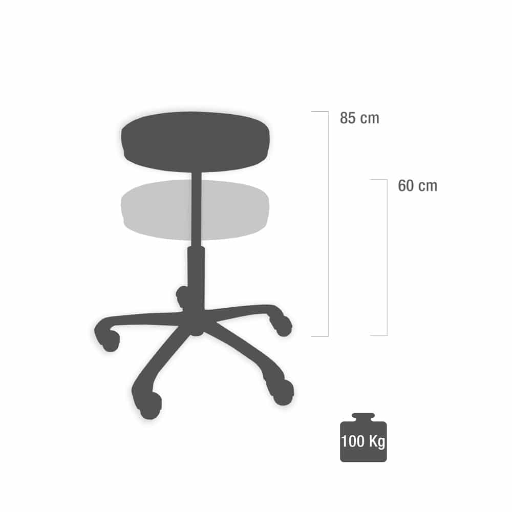 Arbeitsstuhl mit LWS-Stütze in Schwarz - Drehstuhl mit Gasdruckfeder und Rollen - Med-Praxisbedarf