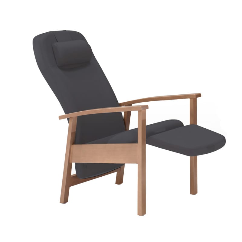 Talo Classic Ruhesessel für Arztpraxis - Detail Kopfstütze und Polsterung, Holzgestell - Med-Praxisbedarf